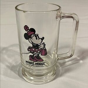 Vintage Disney Minnie Mouse Clear Sturdy Glass Mug Cup Stein 1970s Collectible